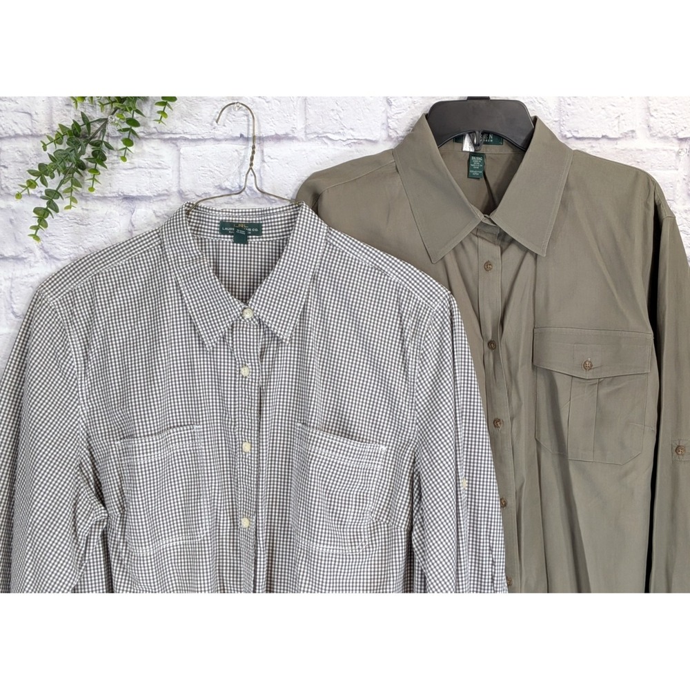 3XL LOT 2🌿Lauren Ralph Lauren Women Button Oxford Dress Shirts Jeans Co Long